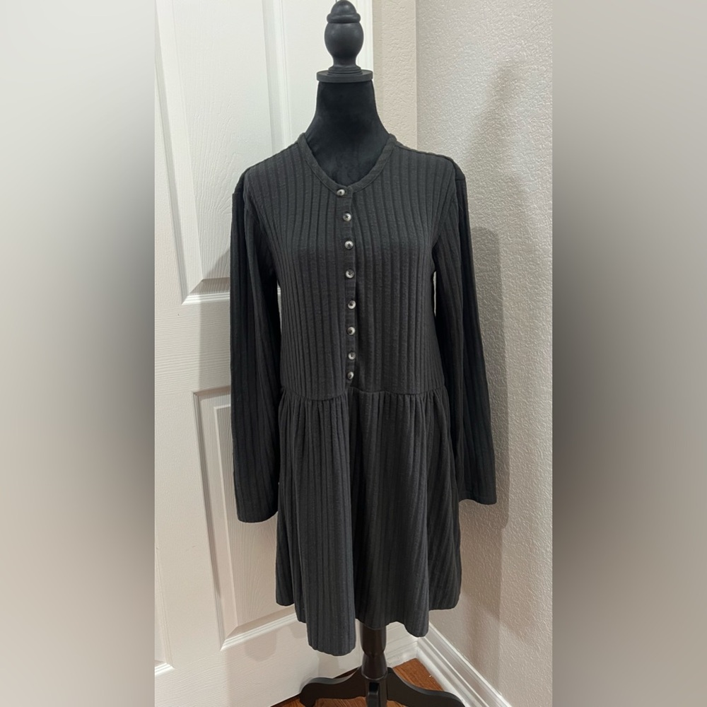 BILLABONG Dress Women’s Charcoal Dark Gray Always Lounging Ribbed Knit Sz LARGE